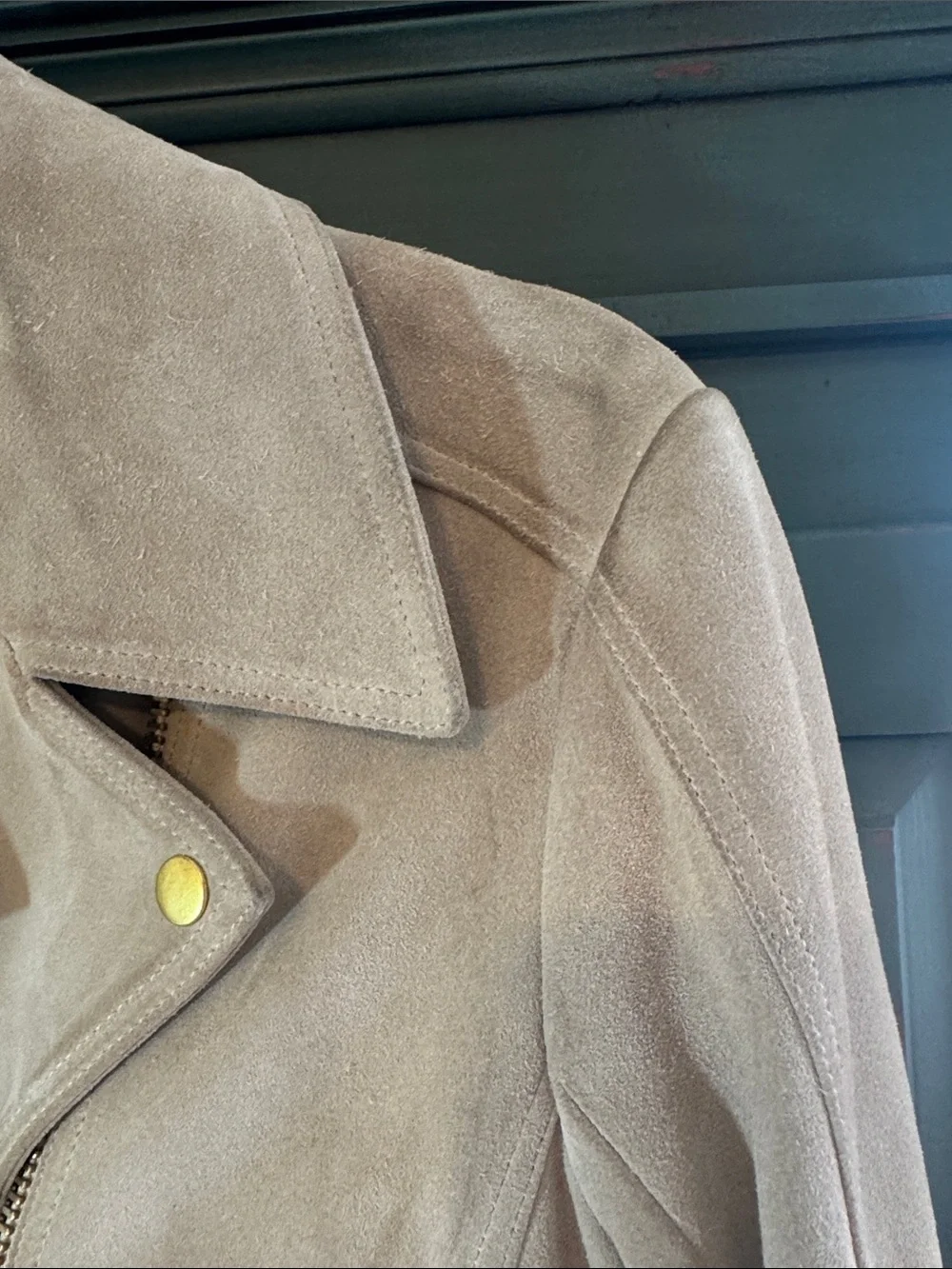 NWT Tory Burch Taupe Suede Moto Biker Jacket Brushed Gold Hardware Heavy$1K tag!